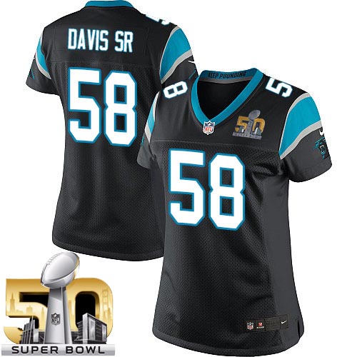 Women's Elite Thomas Davis Super Bowl L Nike Jersey Black Home - #58 NFL Carolina Panthers